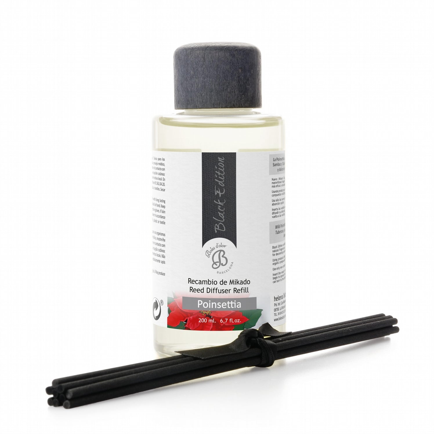 Poinsettia Recambio Mikado Black Edition 200 ml | Boles d'olor | Muebles Elbume